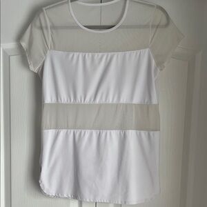 Fabletics White Sheer Panel Short Sleeve Top
